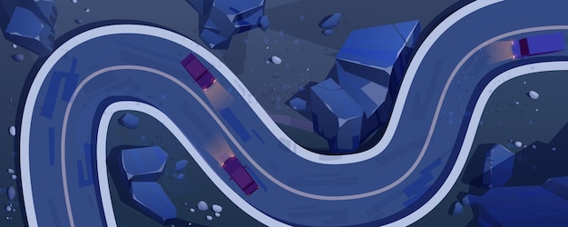 Free Vector night road with cars top view winding highway