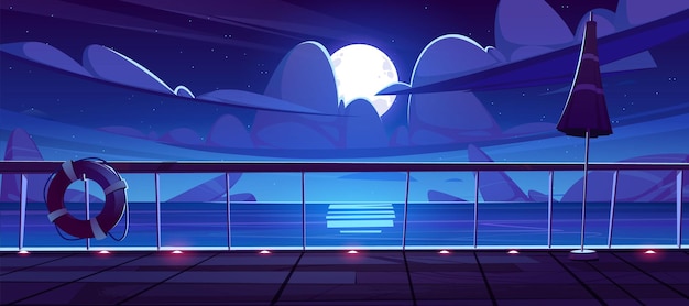 Free Vector night seascape view from cruise ship deck.