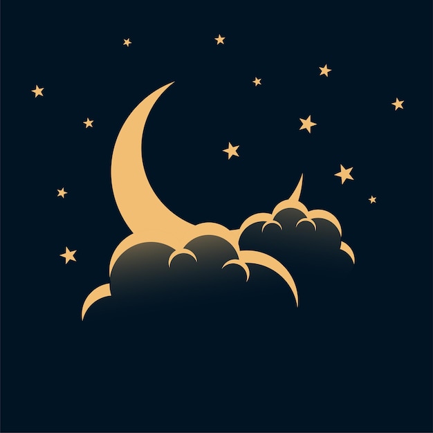 Free Vector night sky with moon stars and clouds background