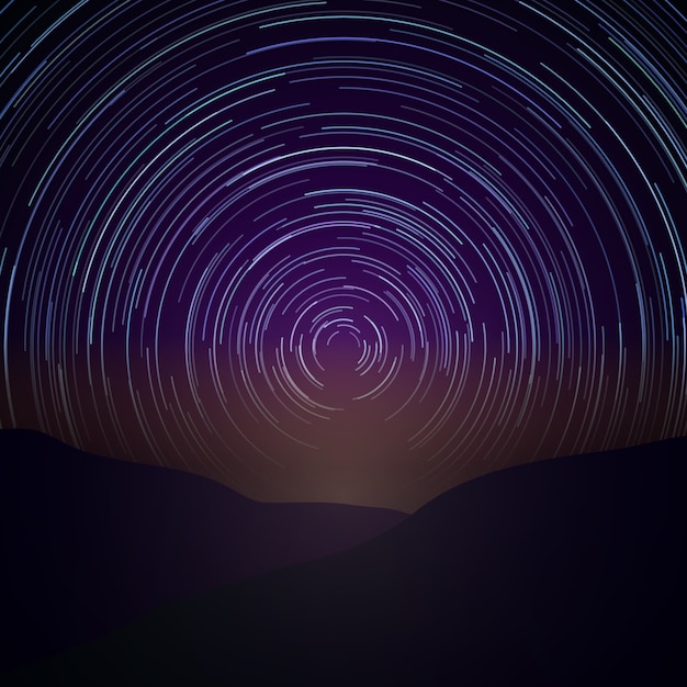 Night sky with star trails. Vector Milky Way. Astronomy time, natural beauty nature illustration