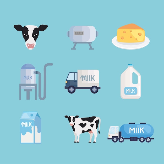 Free Vector nine dairy products icons