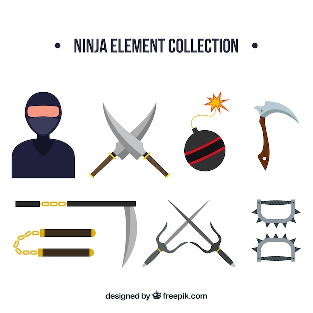 Free Vector ninja element collection with flat design