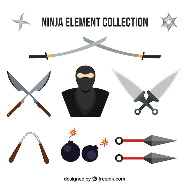 Free vector ninja element collection with flat design