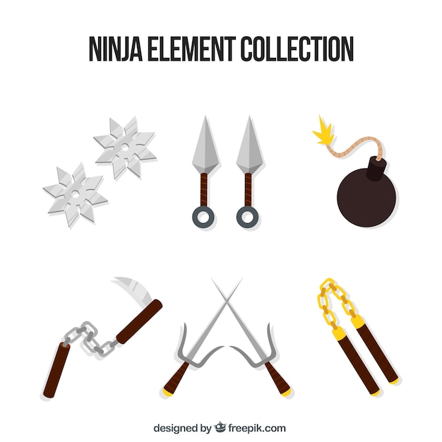 Free vector ninja element collection with flat design