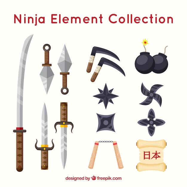 Free vector ninja element collection with flat design