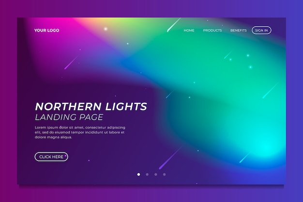 Free vector northern lights landing page template