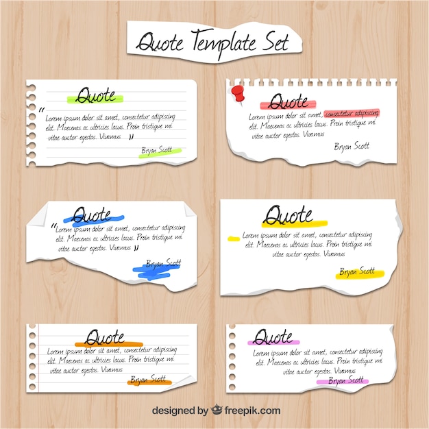 Free Vector notebook paper quote templates