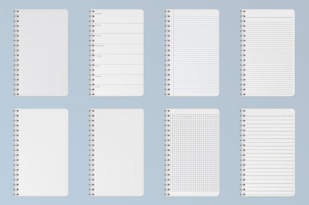 Free vector notebooks sheets. lined, checkered and dots pages