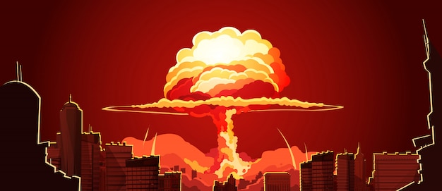 Free vector nuclear explosion mushroom cloud retro poster