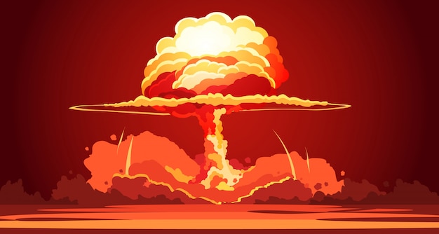 Free vector nuclear explosion rising orange fireball of atomic mushroom cloud in desert weapon