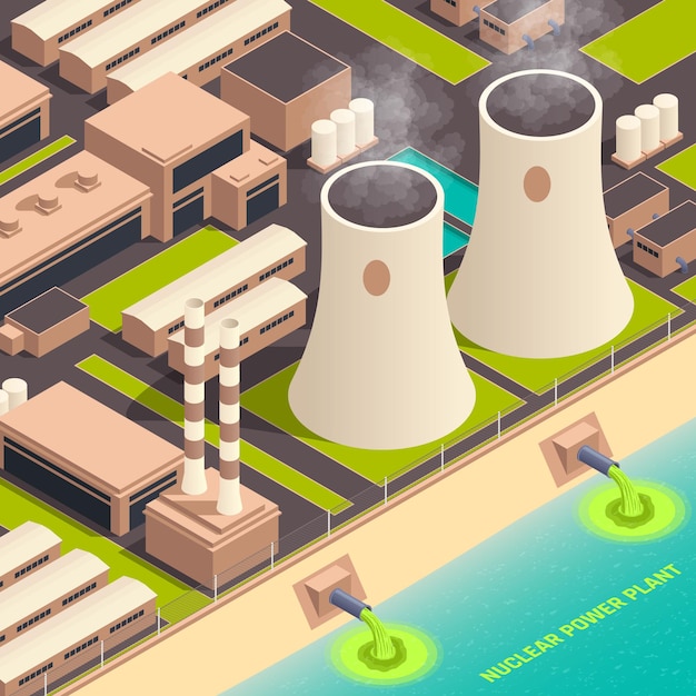 Free Vector nuclear power plant isometric illustration