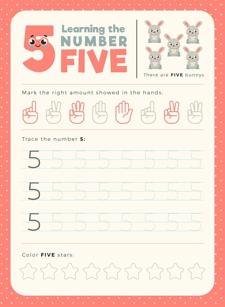 Free Vector number 5 worksheet template