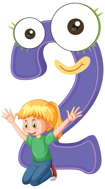 Free Vector number two with a girl cartoon character