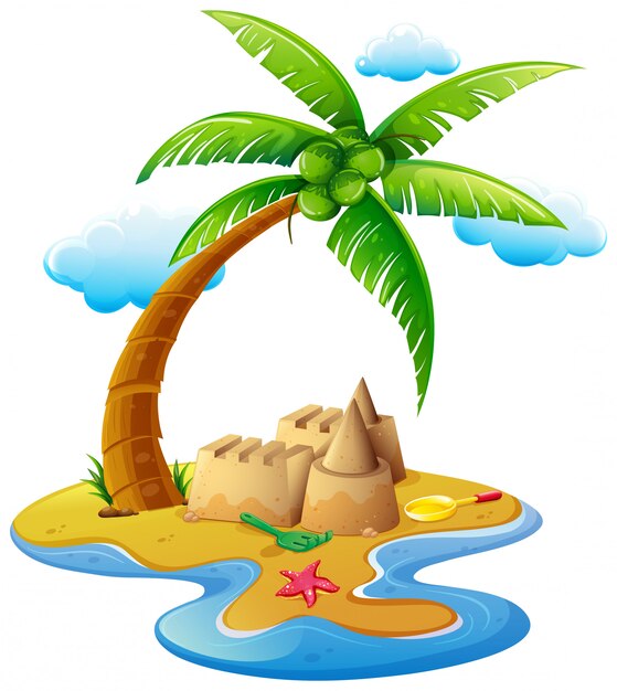 Ocean scene with sandcastle on island