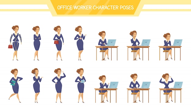 Office Worker Female Poses Set