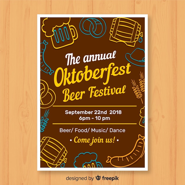 Free Vector oktoberfest party poster in flat design