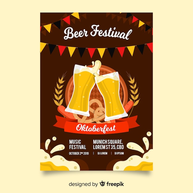 Free Vector oktoberfest poster template flat design