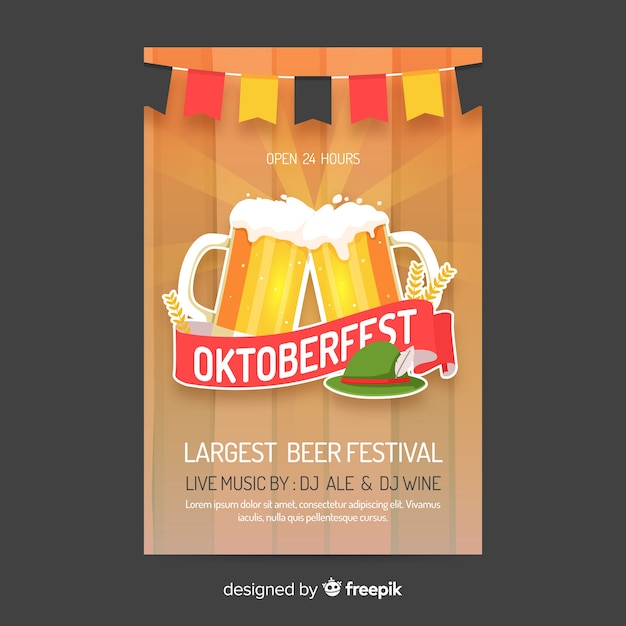 Free Vector oktoberfest poster template flat style