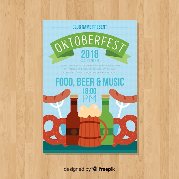 Free Vector oktoberfest poster template with flat design