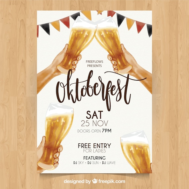 Free Vector oktoberfest poster with four beers