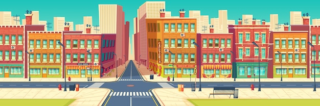 Free vector old quarter street, city historical center district in modern metropolis cartoon
