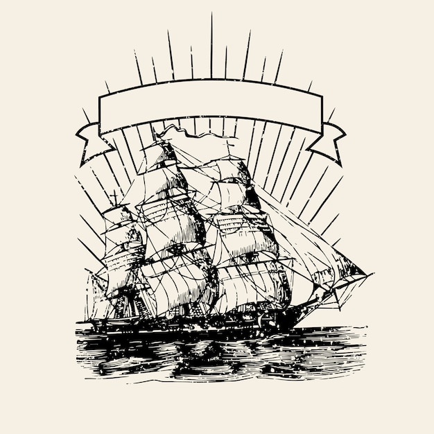 Free Vector old ship logo illustration