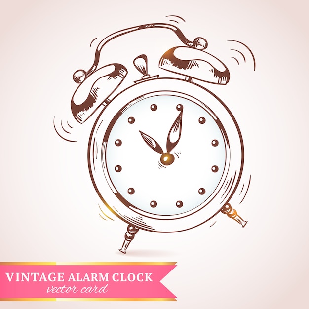 Old vintage retro sketch ringing alarm clock paper vector illustration