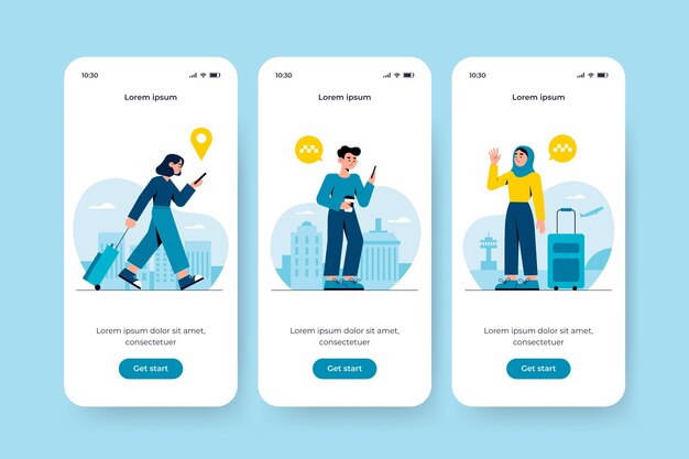 Onboarding app screen for taxi service