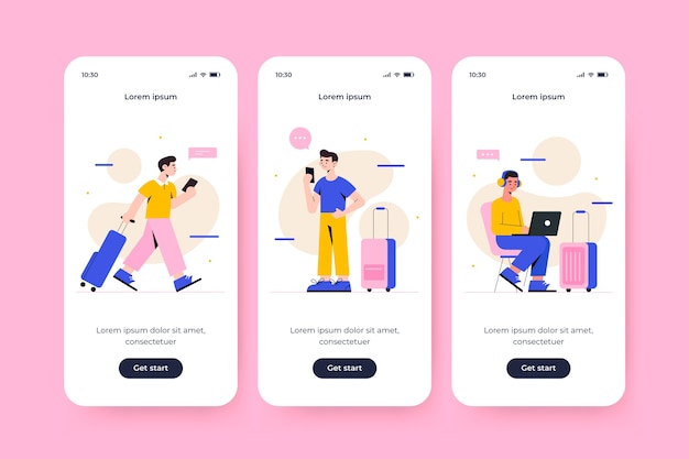 Onboarding app screen for traveling concept