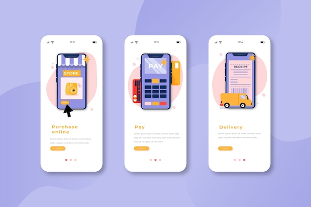 Free vector onboarding app screens for online shopping