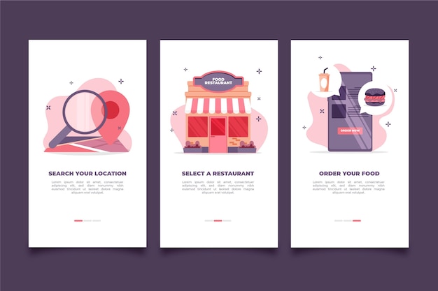 Free vector onboarding screens food delivery