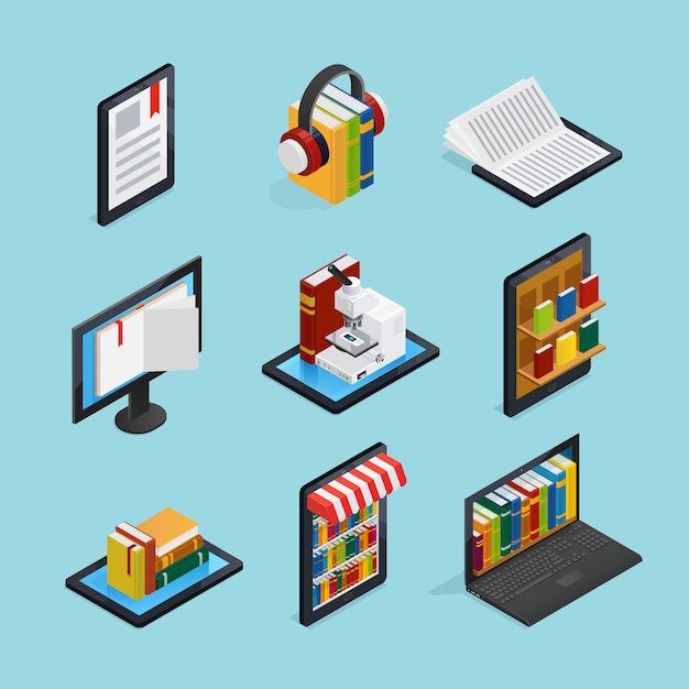 Free Vector online books isometric set