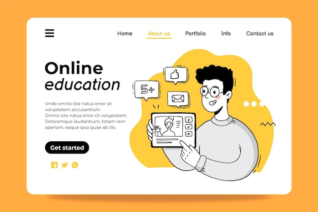 Free vector online education landing page design template