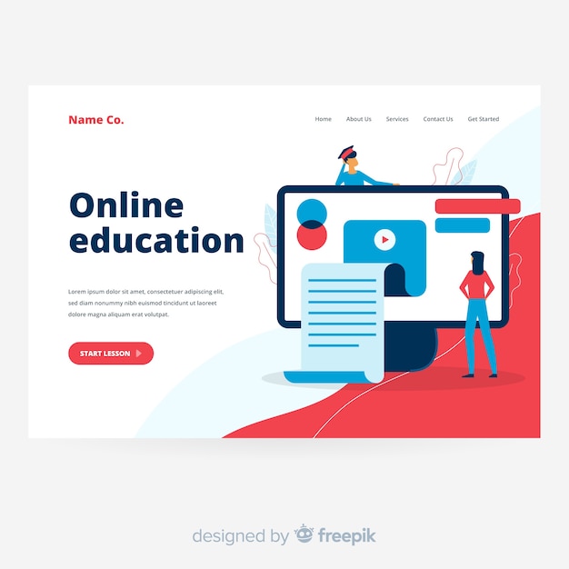 Free vector online education landing page in flat design