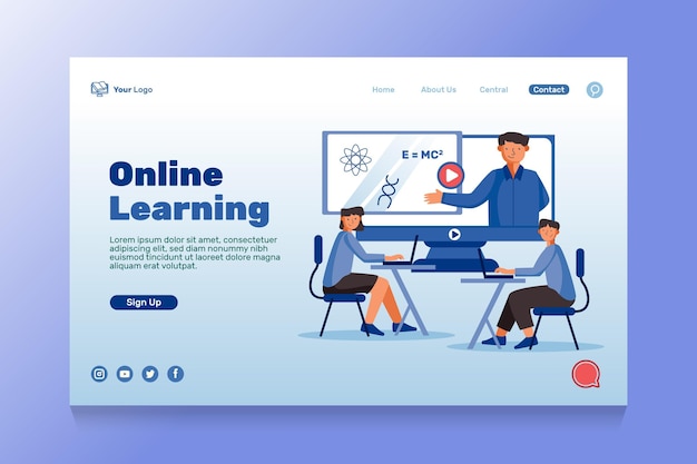 Free vector online education landing page template