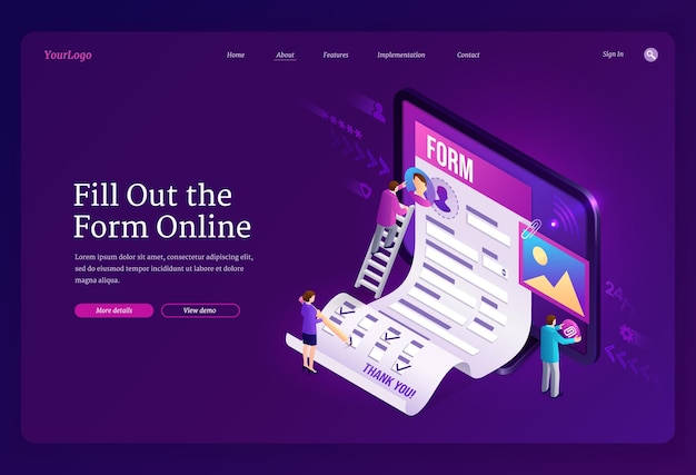 Free Vector online form fill out isometric landing page