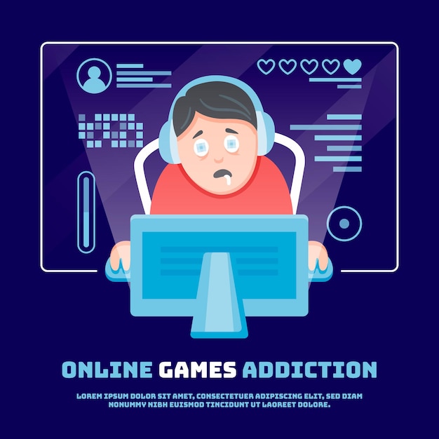 Online games addiction illustration