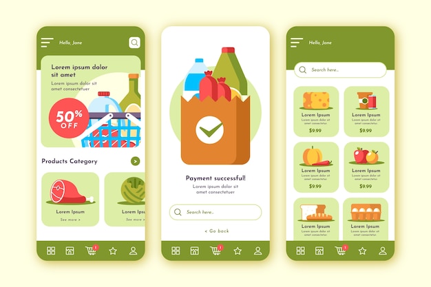 Free vector online grocery store app template