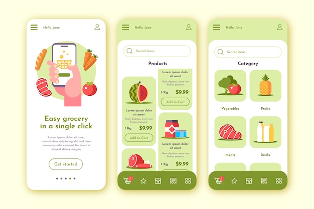 Free vector online grocery store app template