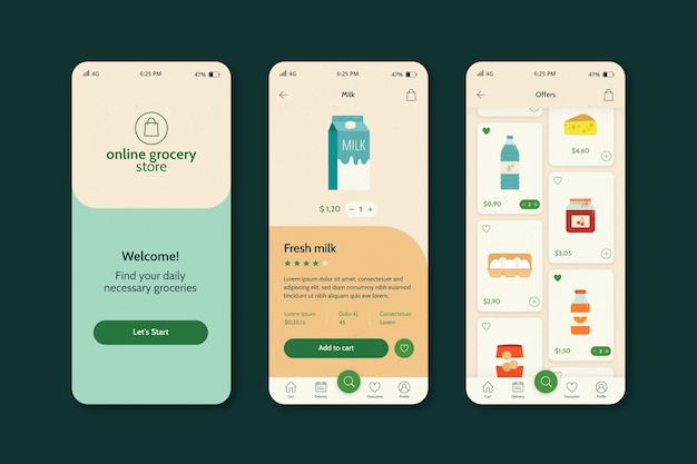 Free Vector online grocery store app template