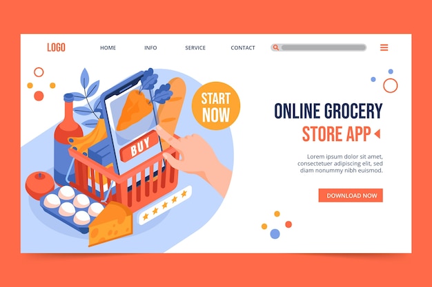 Free vector online grocery store landing page design