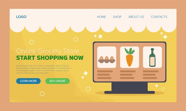 Free Vector online grocery store landing page