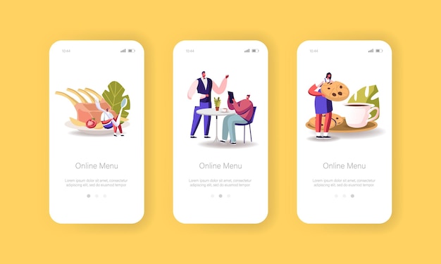 Free Vector online menu mobile app page onboard screen template