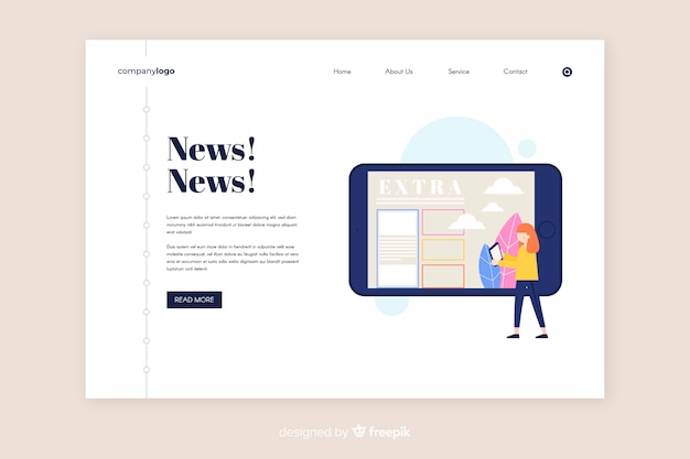 Free Vector online news anding page template