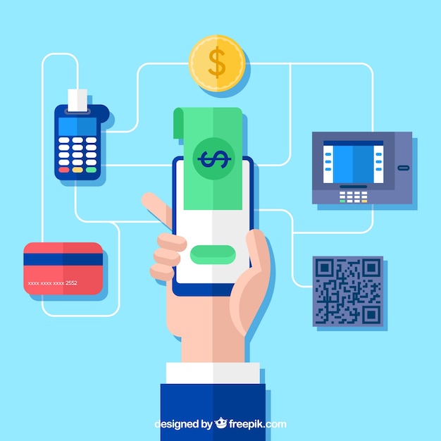 Free Vector online payment concept, mobile phone