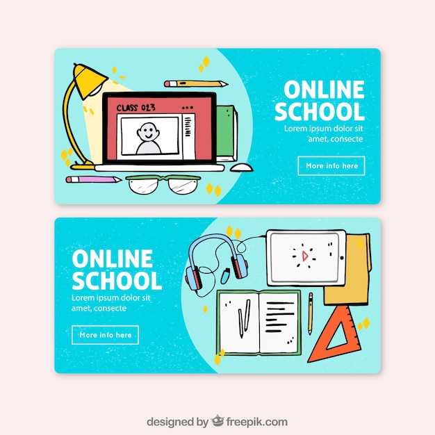 Free Vector online school banners