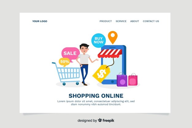 Online shopping concept for landing page