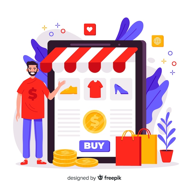 Online shopping concept for landing page