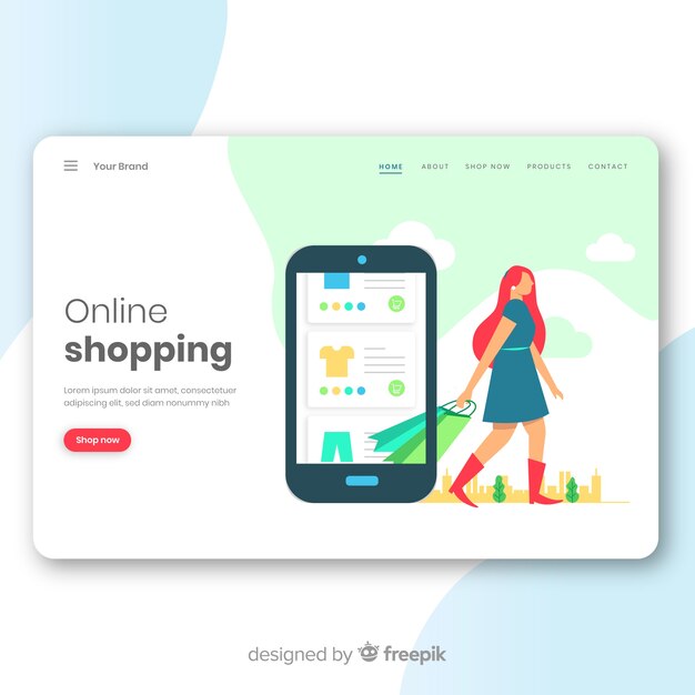 Online shopping concept for landing page