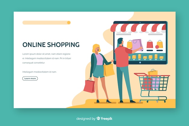 Online shopping landing page flat design